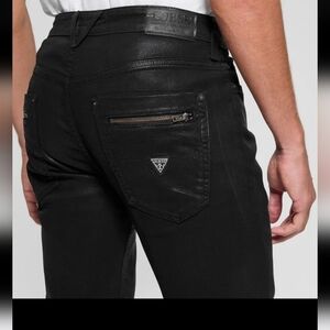 GUESS Mateo Regular Straight Men's Jeans Denim Mid Rise Coated Stretch Blk 29X32